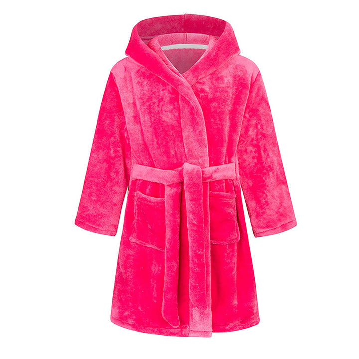 Bademantel für Mädchen, einfarbig, mit Kapuze, Flanell-Fleece-Bademantel für Jungen rosarot 5-6 Jahr