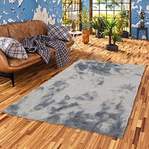 Pergamon Luxus Super Soft Lammfell Kunstfell Teppich Aspen Grau in 7 Grössen 90x160 cm, 90x160 cm