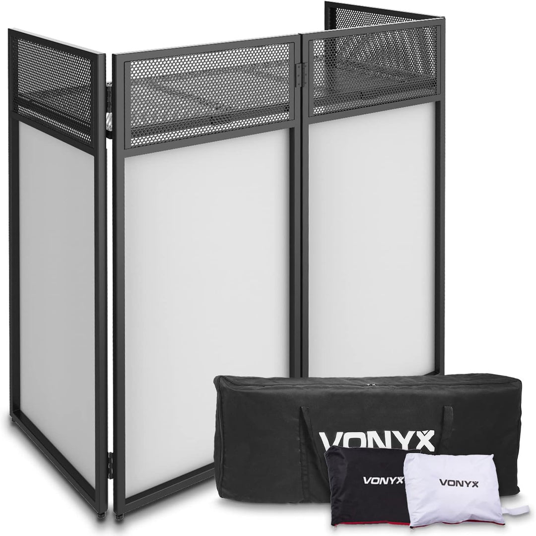 Vonyx DB4 Pro - DJ Tisch, faltbares DJ Pult mobil und klappbar, DJ Booth mit weisser und schwarzer V