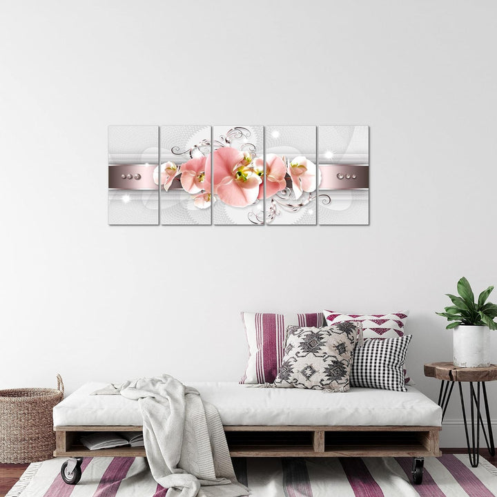 Runa Art Bild Blumen Orchidee Wandbilder auf Vlies Leinwand 5 Teilig Wanddekoration Wohnzimmer Schla