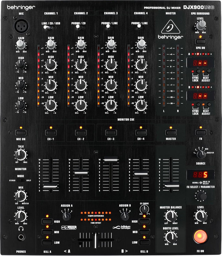 Behringer PRO MIXER DJX900USB Professioneller 5-Kanal-DJ-Mixer mit INFINIUM „kontaktlosem“ VCA-Cross