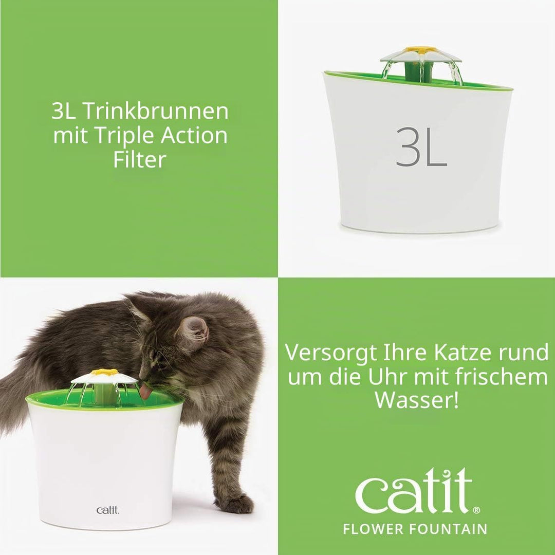 Catit Flower Fountain, Blumentrinkbrunnen für Katzen, 3L, weiss/grün, 1 Stück (1er Pack), 1 Stück (1