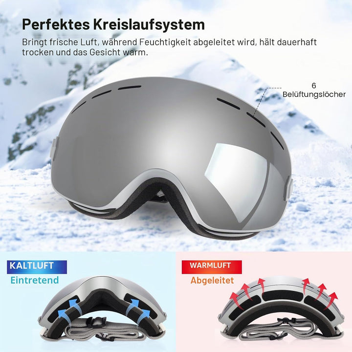 EXP VISION Snowboard Skibrille für Herren Damen Jugend, 100% UV400 Schutz Anti Beschlag über der Bri