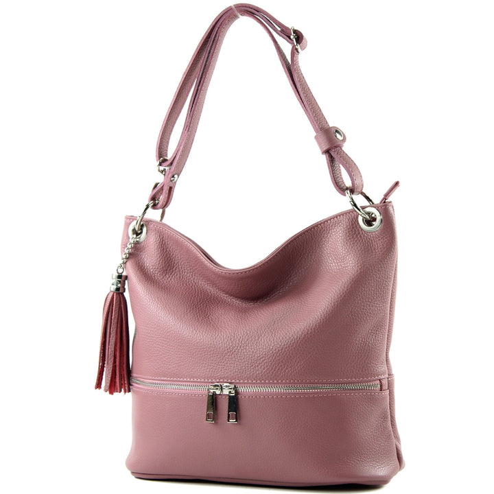 modamoda de - T143 - ital. Leder Schultertasche Umhängetasche Altrosa, Altrosa