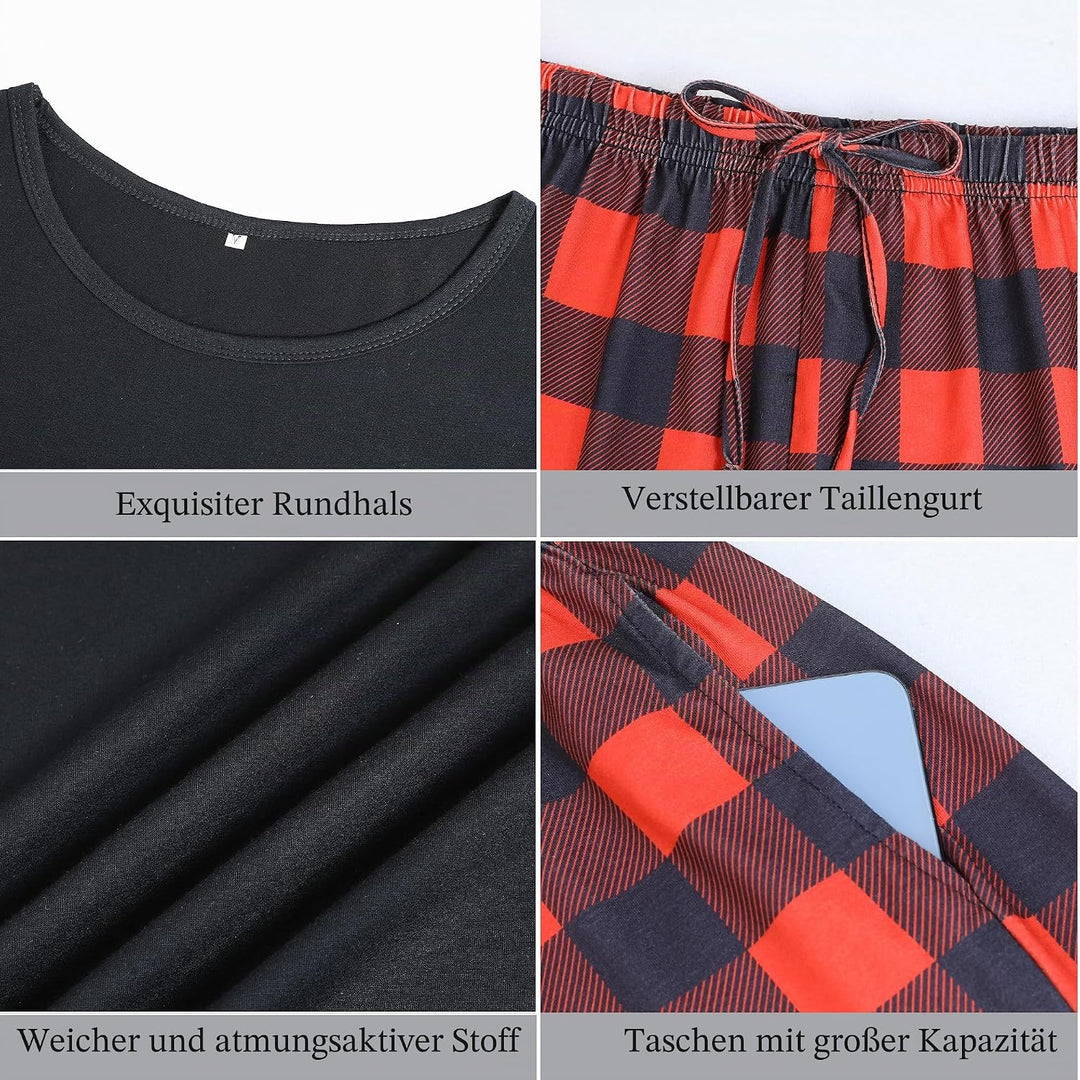 Schlafanzug Herren Kurz aus Baumwolle mit Kontraststreifen Design, Sommer Pyjama Set Oberteile und K
