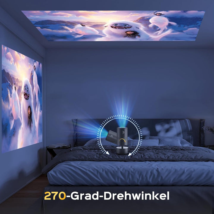 [Eingebauter Akku] Aubor Mentech Mini Beamer 4K Heimkino, Mini Projektor, Beamer WiFi6 und BT5.2 mit
