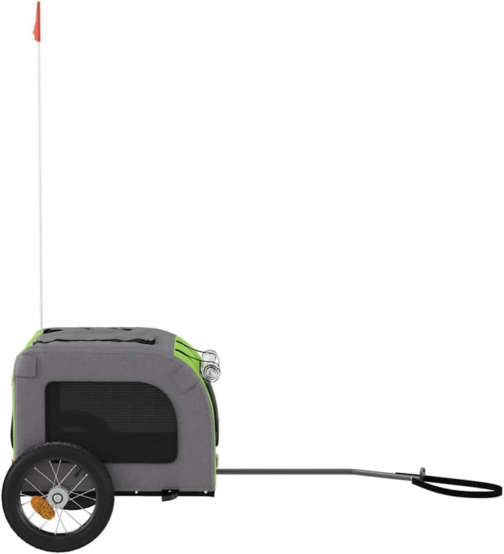 Fahrradanhänger Hunde klappbar grün grau aus Oxford-Gewebe und Eisen mit PVC-Dach, 124 x 53 x 53 cm,