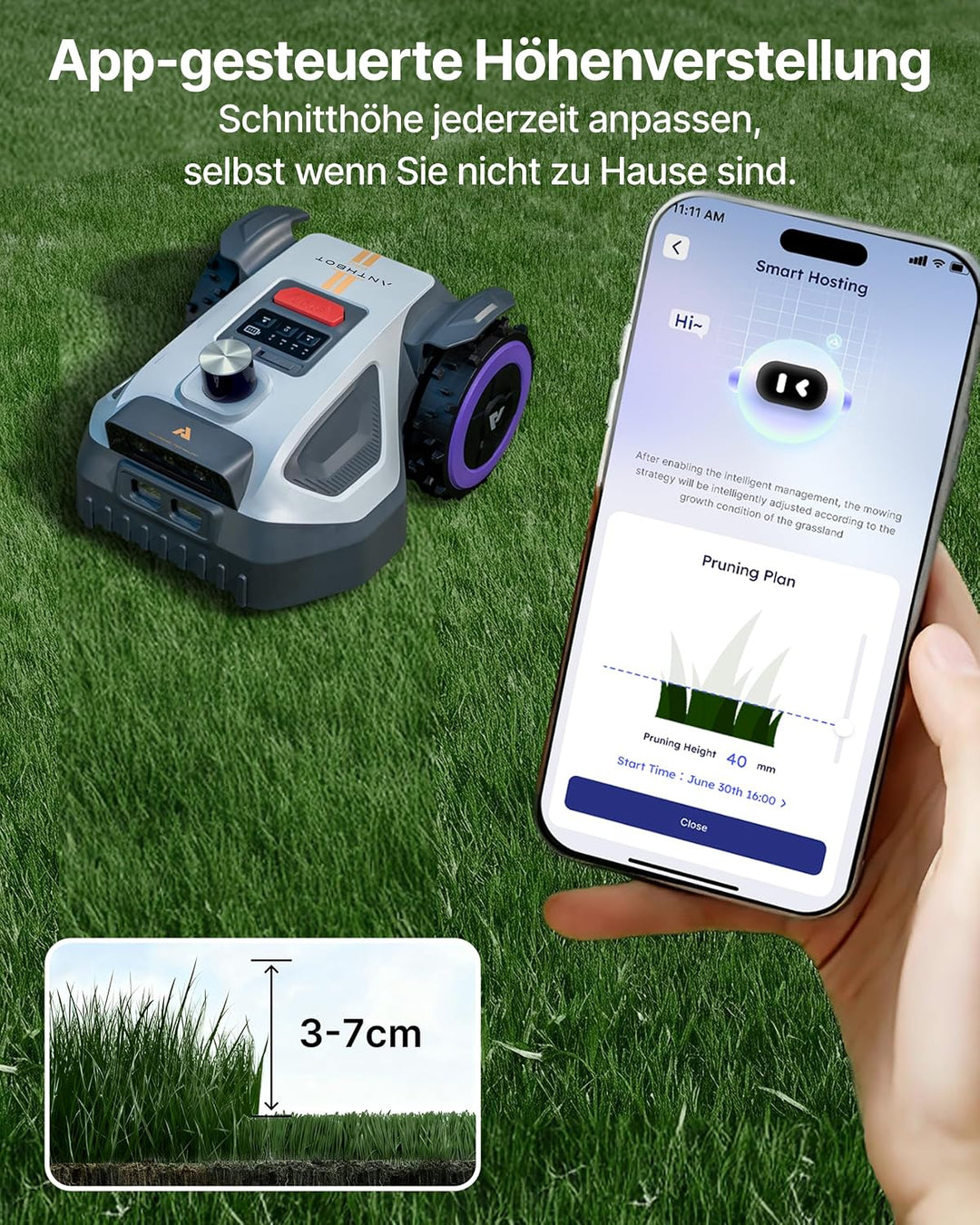 ANTHBOT M5 Pro Mähroboter ohne Begrenzungskabel, Quad-Fusion System, 500㎡ | HoloSense 4-in-1 System