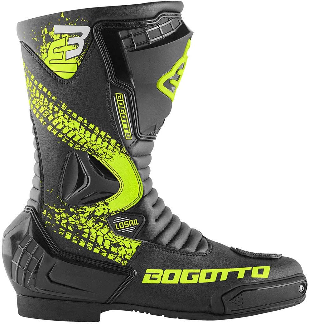 Bogotto Losail Evo Motorradstiefel, schwarz/neon-gelb, 48 48 EU Schwarz Neon Gelb, 48 EU Schwarz Neo