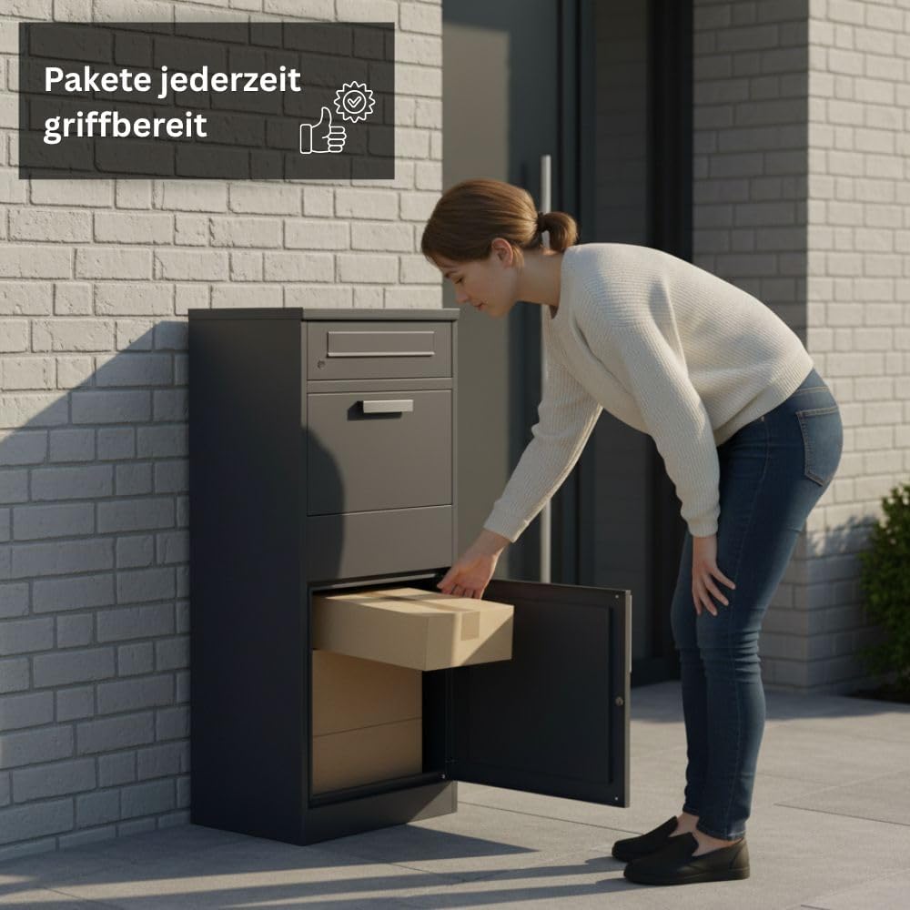 RS Trade Paketbriefkasten XXL mit Paketfach – Freistehende Paketbox für draussen, Abschliessbarer Br