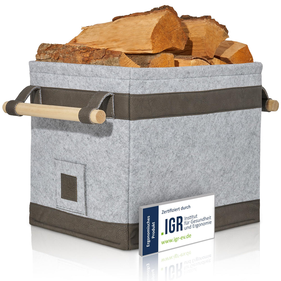 OAKAGE® Holzkorb für Kaminholz Gross [Schmutzabweisendes Innenfutter und Lederboden] Kaminholzkorb F