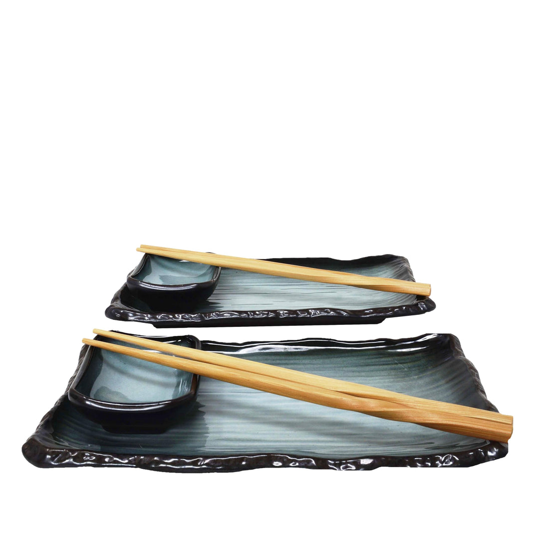 8-tlg. Sushi Geschirr Set für 2 Personen blau/schwarz - Sushi Servierset mit 2x Sushiteller, Dip-Sch