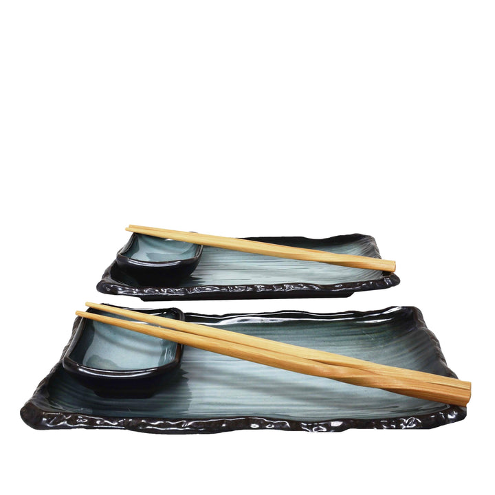 8-tlg. Sushi Geschirr Set für 2 Personen blau/schwarz - Sushi Servierset mit 2x Sushiteller, Dip-Sch