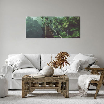 Panorama Bilder auf Leinwand 100x40cm Leinwandbild Dschungel Palme Brücke Gross Wanddeko Bild Schlaf