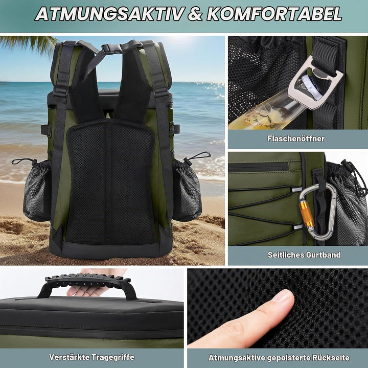 Kühlrucksack, 30L Grosse Thermo Kühltasche Rucksack, Wasserdicht Picknickrucksack Gross für Herren &amp;