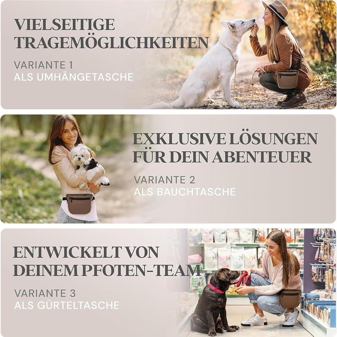 Heimatpfoten® Futterbeutel für Hunde aus Leder-Imitat - Gassi-Tasche mit Einhand Magnet-Verschluss H
