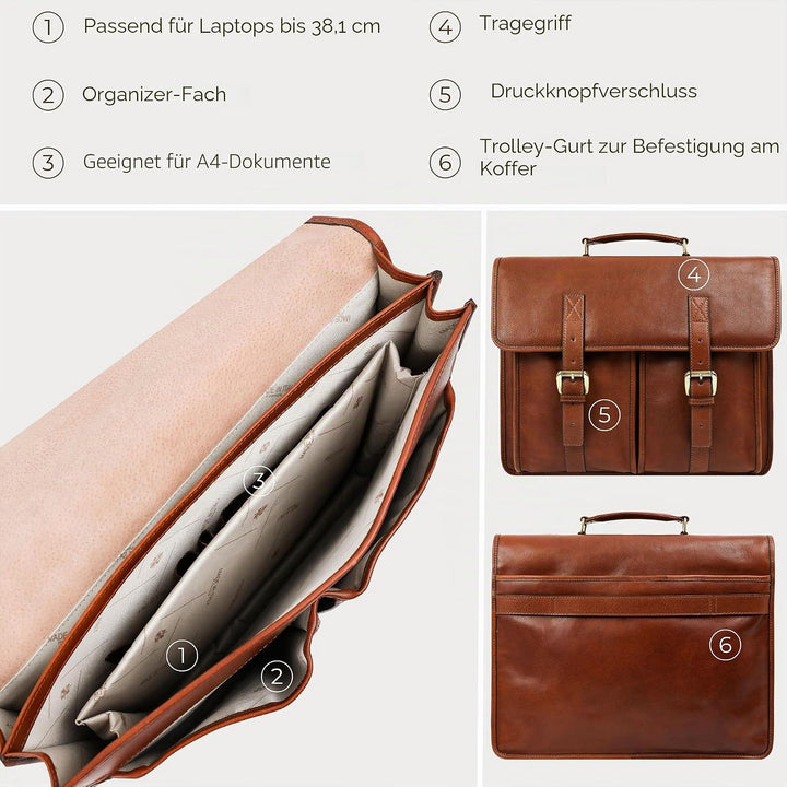 Time Resistance Leder Aktentasche Handgefertigte Umhängetasche Laptop Tasche für bis zu 15 Zoll Lapt