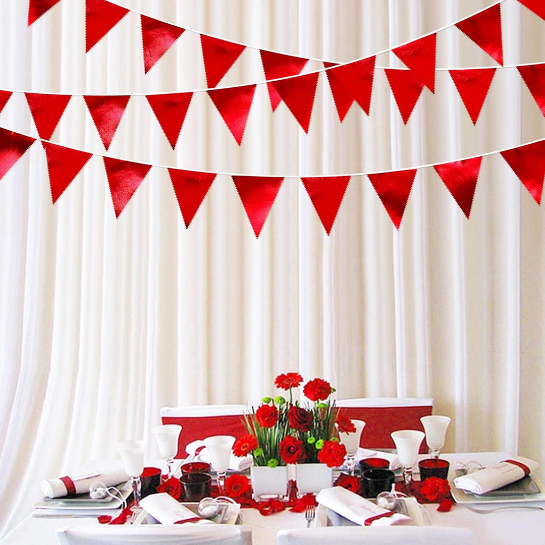 32Fuss Rote Stoff-Dreiecksbanner-Flagge Doppelseitig Metallisch Holografischer Wimpel Wimpelkette Gi