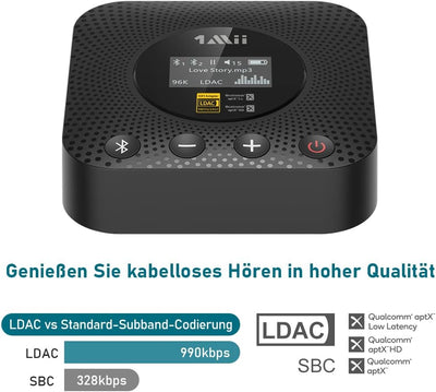 1Mii B06HD+ Hi-Res Bluetooth 5.1 Musik Empfänger für Stereoanlage mit LDAC, HiFi Bluetooth Adapter m