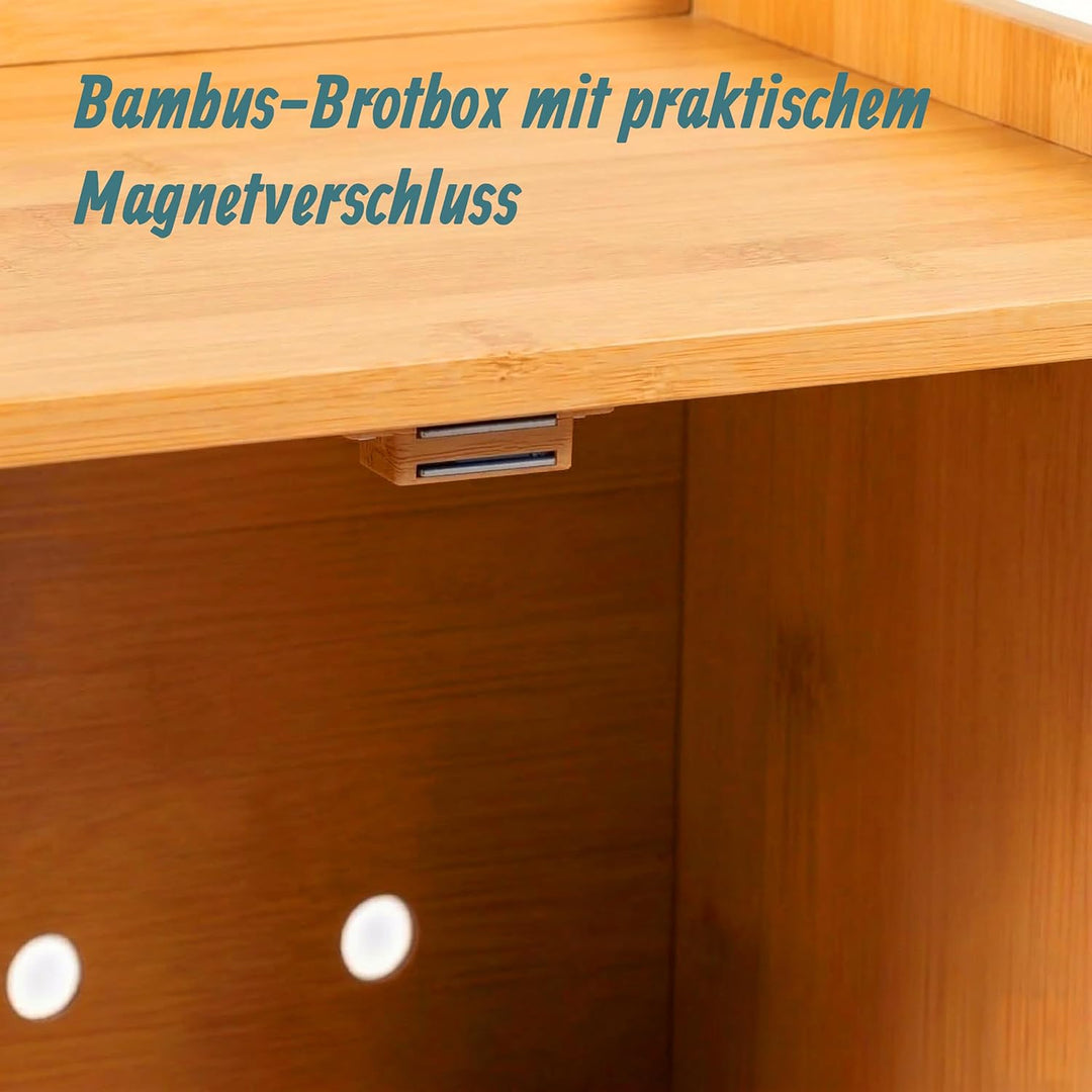 Relaxdays Brotkasten, Bambus, Schneidebrett, Ablage, Luftlöcher, Sichtfenster, HxBxT: 26 x 40 x 25 c
