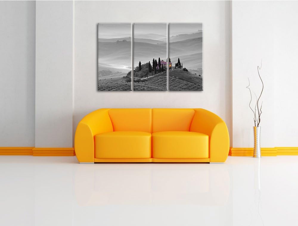 schöne Toskana Landschaft schwarz/weiss auf 3-Teiler Leinwandbild 120x80 Bild auf Leinwand, XXL ries