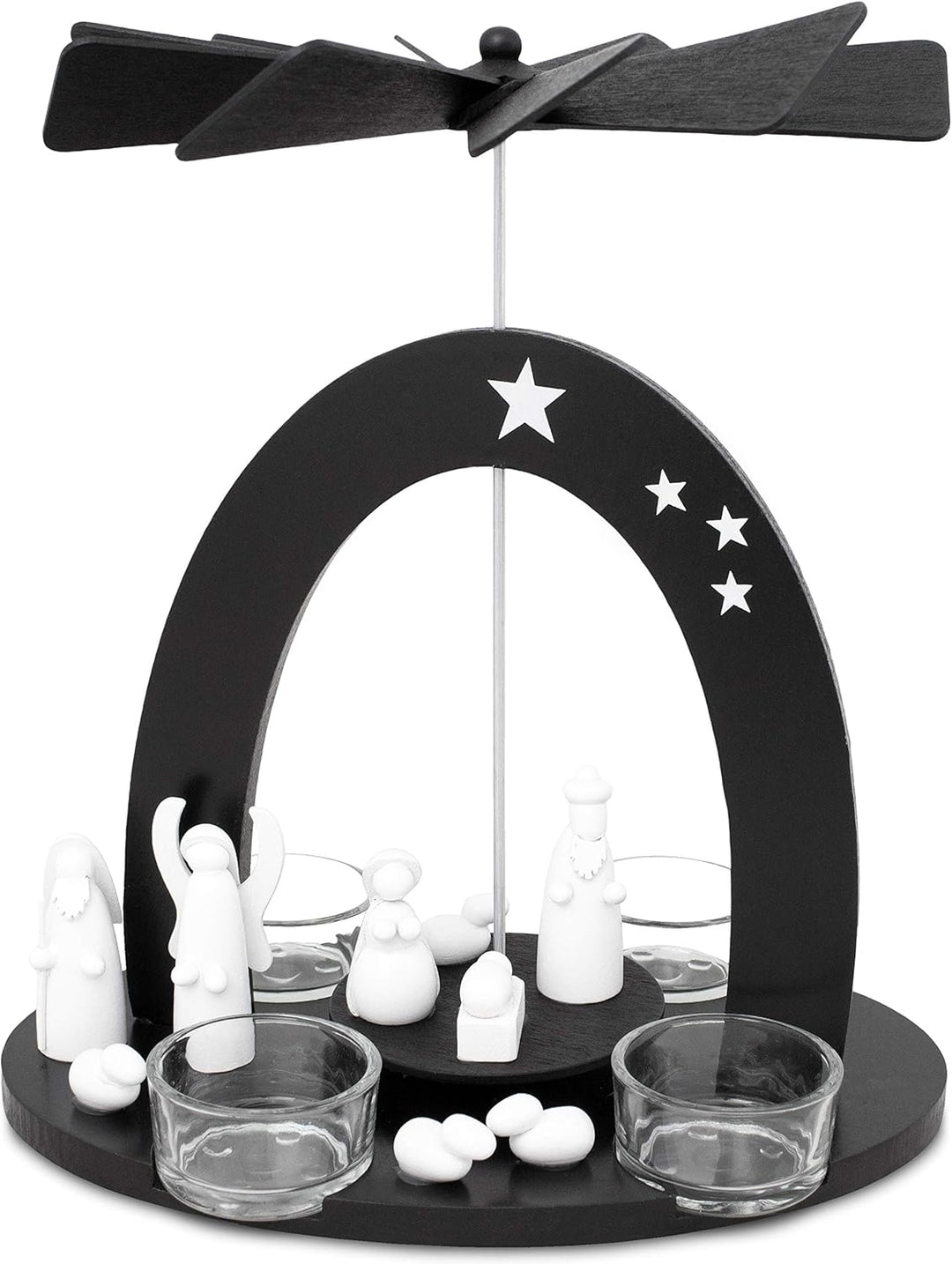 BRUBAKER Weihnachtspyramide 22 cm - Maria, Josef und Jesus - Teelichtpyramide mit 4 Teelichthaltern