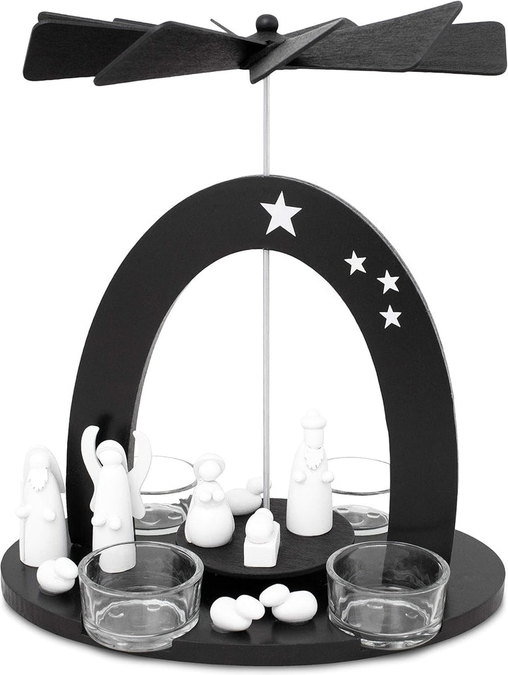 BRUBAKER Weihnachtspyramide 22 cm - Maria, Josef und Jesus - Teelichtpyramide mit 4 Teelichthaltern