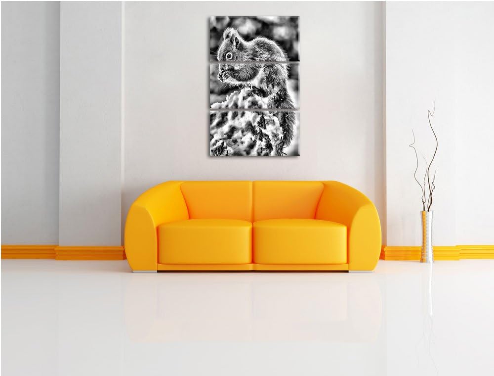 Pixxprint Monocrome, Kleines Eichhörnchen im Winter 3-Teiler Leinwandbild 120x80 Bild auf Leinwand