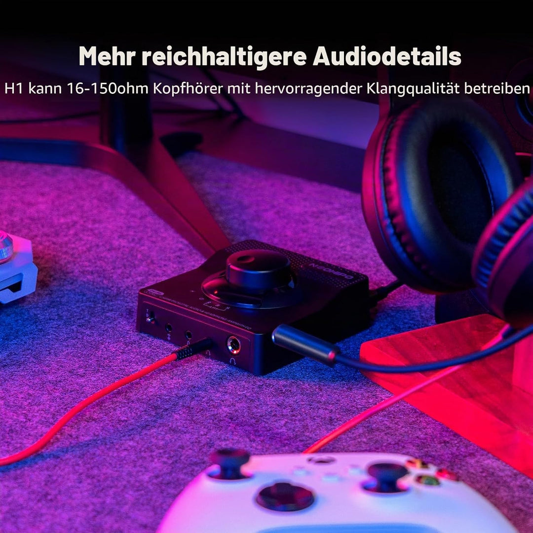 H1 USB-Gaming-DAC-Kopfhörer-Verstärker, Mini-Hi-Fi-Digital-zu-Analog-Verstärker, 3,5 mm/6,35 mm/Mic/