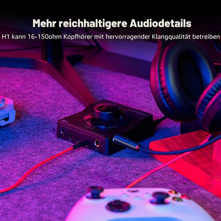 H1 USB-Gaming-DAC-Kopfhörer-Verstärker, Mini-Hi-Fi-Digital-zu-Analog-Verstärker, 3,5 mm/6,35 mm/Mic/