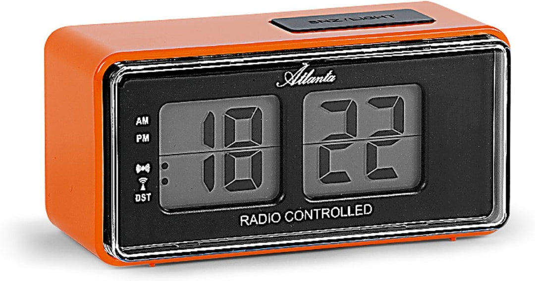 Atlanta Digitalwecker LCD Funkwecker Snooze Licht Retro Design Orange Lautlos Ohne Ticken - 1881-12,