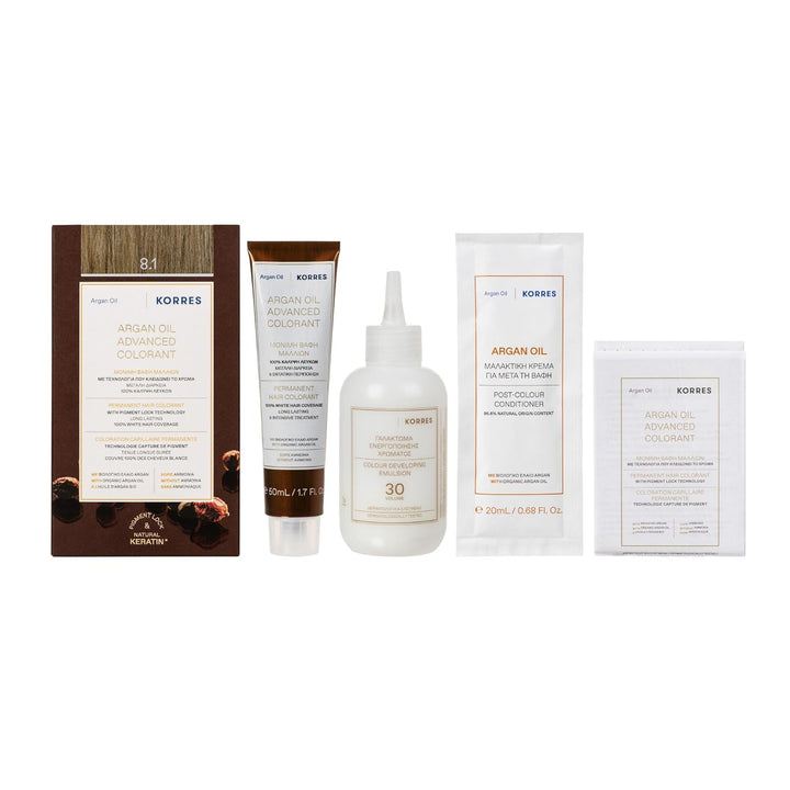 KORRES Argan Oil Colorant – ammoniakfreie Haarfarbe Hellblond Asch 8.1 – 100% Grauhaarabdeckung & ve