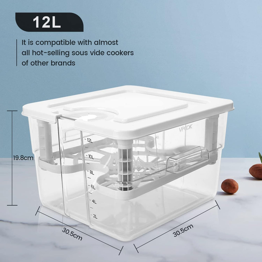 Sous Vide Behälter 7 in 1 Set 12L mit Deckel und Rack, für Garer Stick Professional, Mehrere Marken