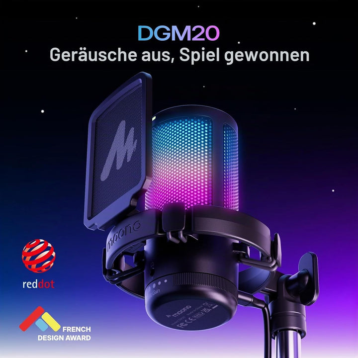 MAONO Gaming USB Mikrofon, Noise Cancellation Kondensator Mic mit Mute, Gain, Monitoring, Galgenarm,