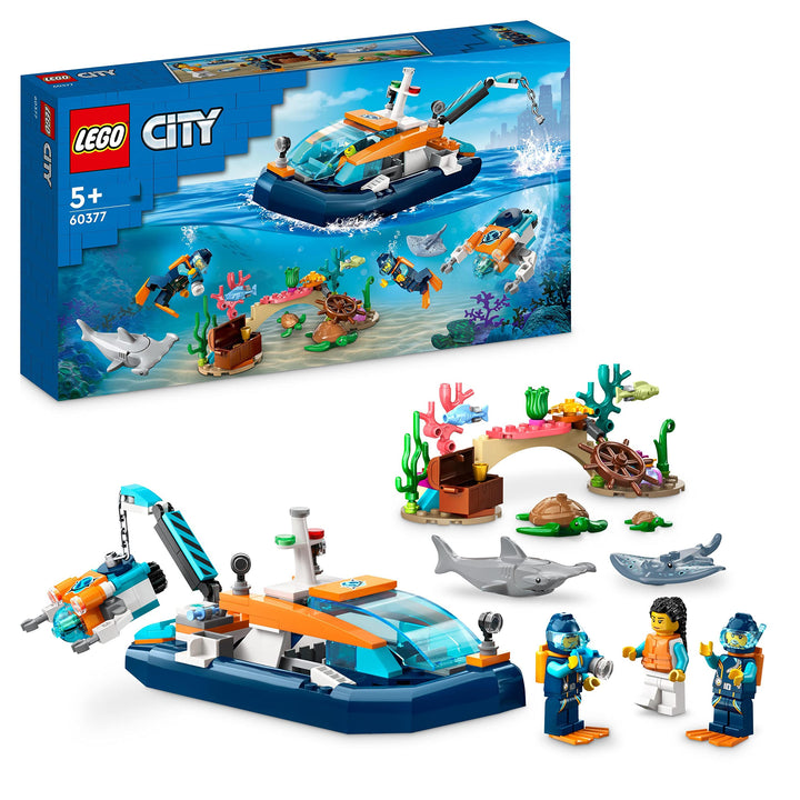 LEGO 60377 City Meeresforscher-Boot Spielzeug, Set enthält EIN Korallenriff, EIN U-Boot, 3 Minifigur