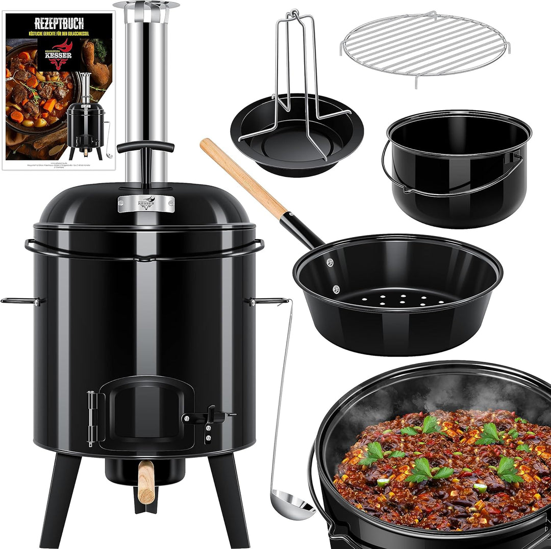 KESSER® Gulaschkessel Gulaschkanone | Eintopfofen mit Grillfunktion Ofen Grill Kugelgrill + Hähnchen