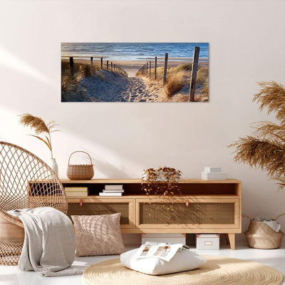 Wandbilder Dekoration Wohnzimmer Meer Strand Düne Panorama Bilder auf Leinwand 120x50cm Leinwandbild