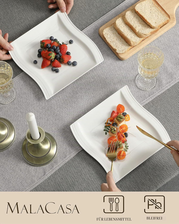 MALACASA, Serie Flora, 6 teilig Set CremeWeiss Porzellan Kuchenteller Dessertteller Frühstücksteller