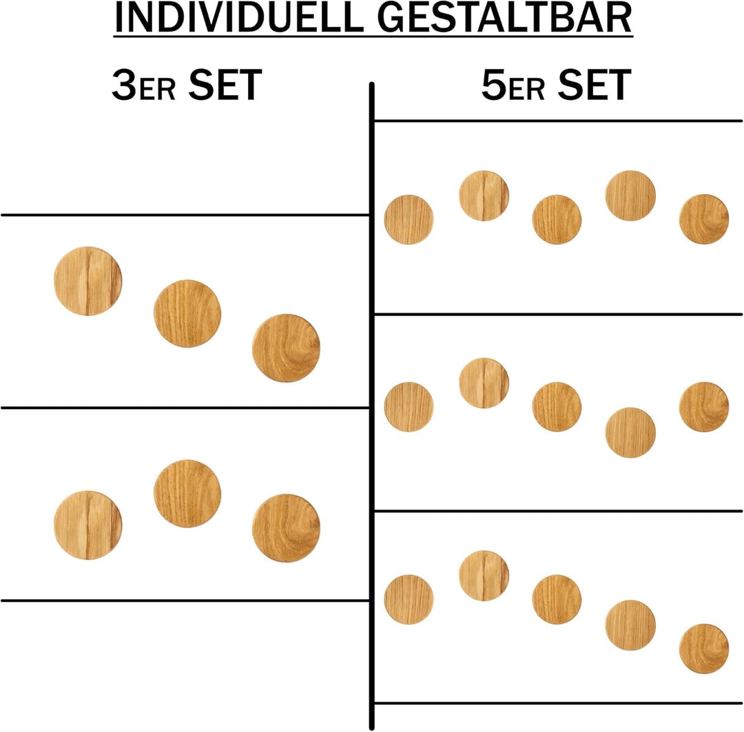 KERNHOLZ "Tux" - 3er Set | Magnetischer Messerhalter aus Holz | Massivholz Eiche | Zum Kleben - Ohne