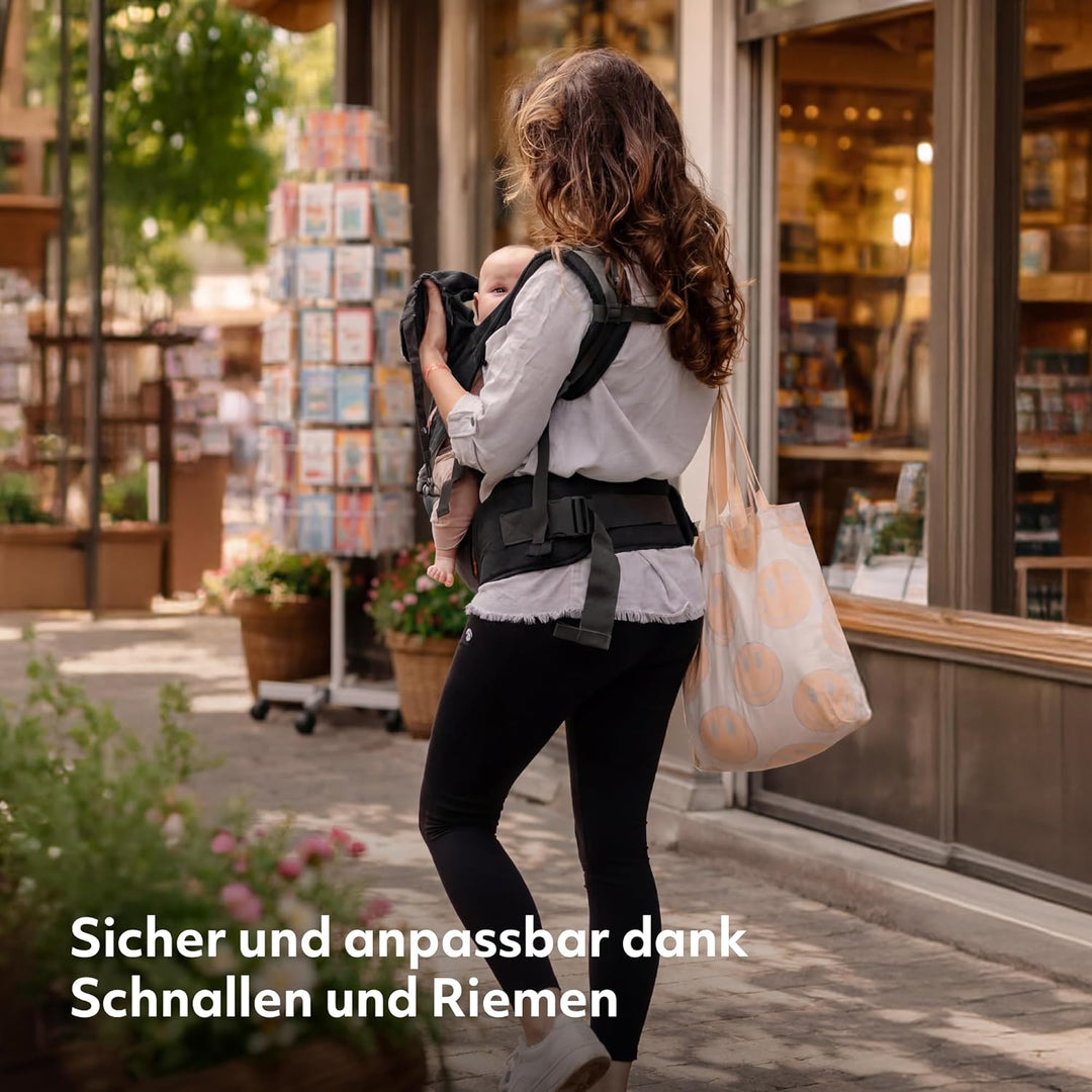 Deryan Pack Babytrage, Ergonomische Babytrage, Mit Staufach, Mehrere Tragepositionen, Extra Sicher,