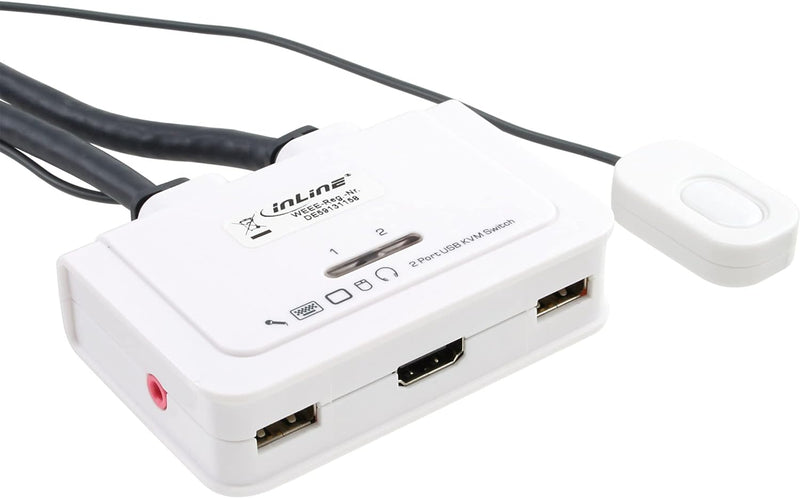 InLine 62612I KVM Switch, 2-fach, HDMI, USB, mit Audio, integr. Kabel