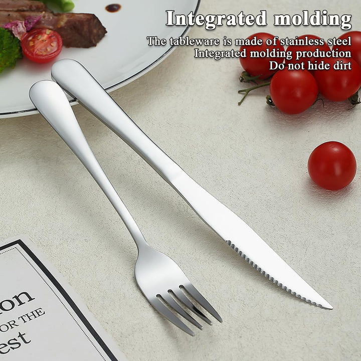 Evanda Steakbesteck 24 teilig, Edelstahl 12 Tafelgabeln und 12 Tafelmesser Set, Steakmesser Steakgab