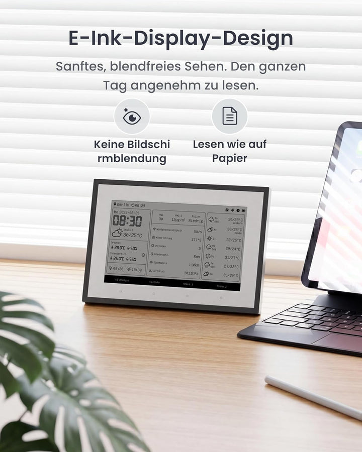 SwitchBot Smartes E-Ink-Home-Dashboard, 7,5" kabelloser Monitor für Innen-/Aussentemperatur und Luft