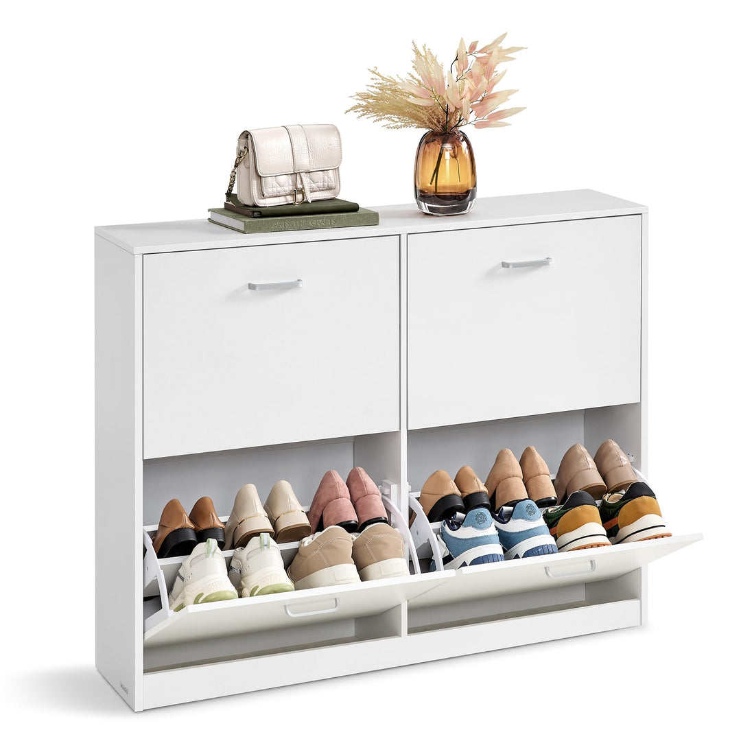 VASAGLE Schuhschrank 4 Klappen, Schuhkipper, Schuhregal, Schuhaufbewahrung, Trennwand verstellbar, f