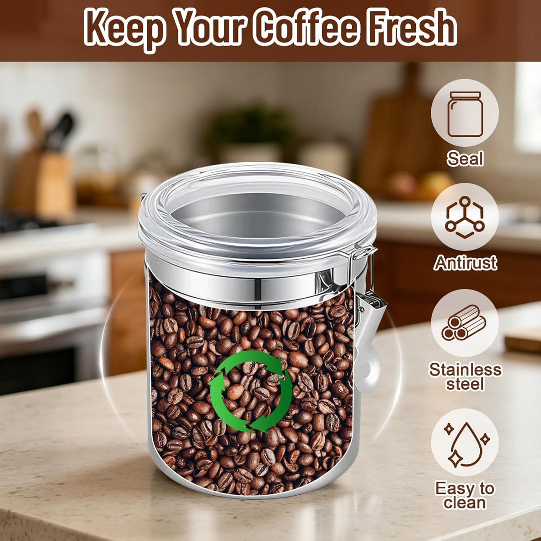 Hapivida Luftdichte Vakuum Kaffeedose, 1000ml Edelstahl Kaffeepulver Dose mit Aroma-Deckel und Versc