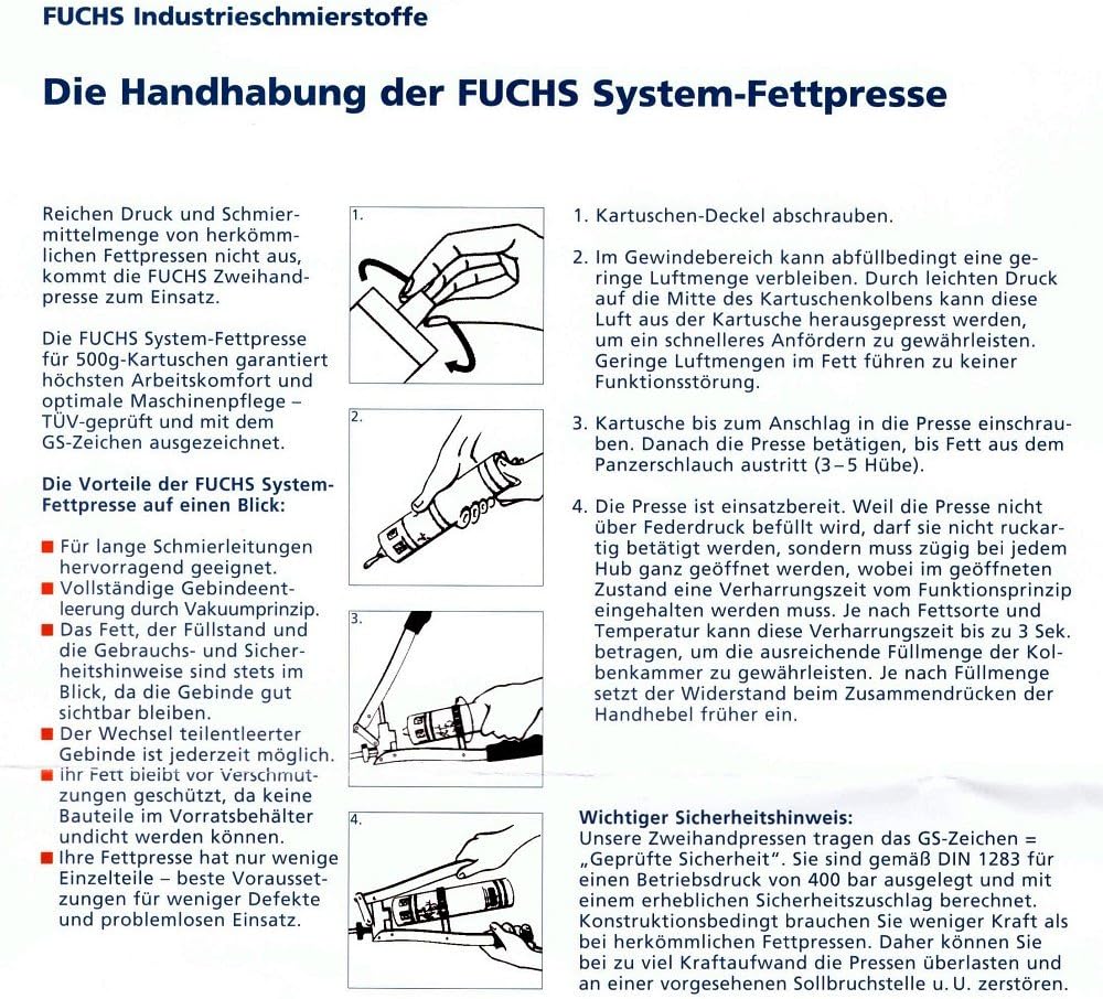 FUCHS 601782282 HD-Zweihandpresse Fettpresse Systemfettpresse Kartuschenpresse
