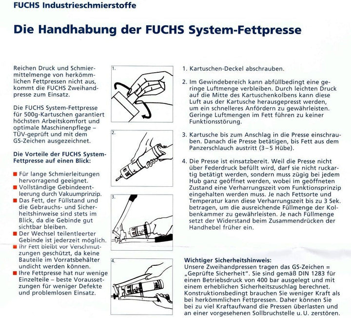 FUCHS 601782282 HD-Zweihandpresse Fettpresse Systemfettpresse Kartuschenpresse