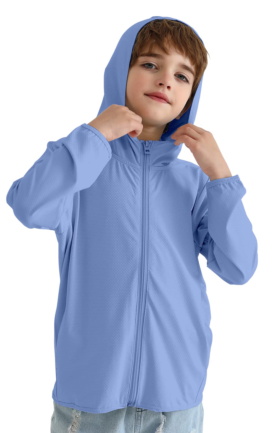 Kinder Athletic Hoodie Dry Fit Sonnenschutz Sweatshirt Daumenlöcher 3–12 Jahre Himmelblau 8-9 Jahre,