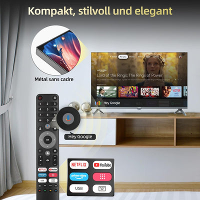 CHIQ L32H8CG 32 Zoll TV, Smart TV, FHD, Rahmenlos Metallschwarz, HDR10&HLG, Triple Tuner(DVB-T2/S2/C