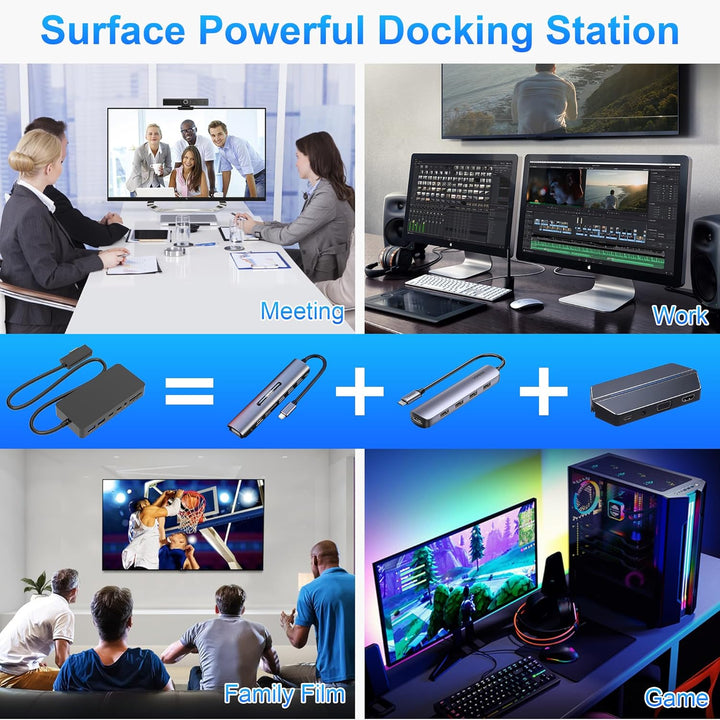 Surface Dock, Surface Docking Station, 12-in-1 Triple Display (2HDMI 4K+VGA) Microsoft Surface Dock
